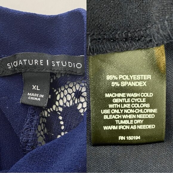 Signature Studio Swing Dress Navy Blue Lace Panels Keyhole Back Sleeveless Sz XL - Picture 8 of 8